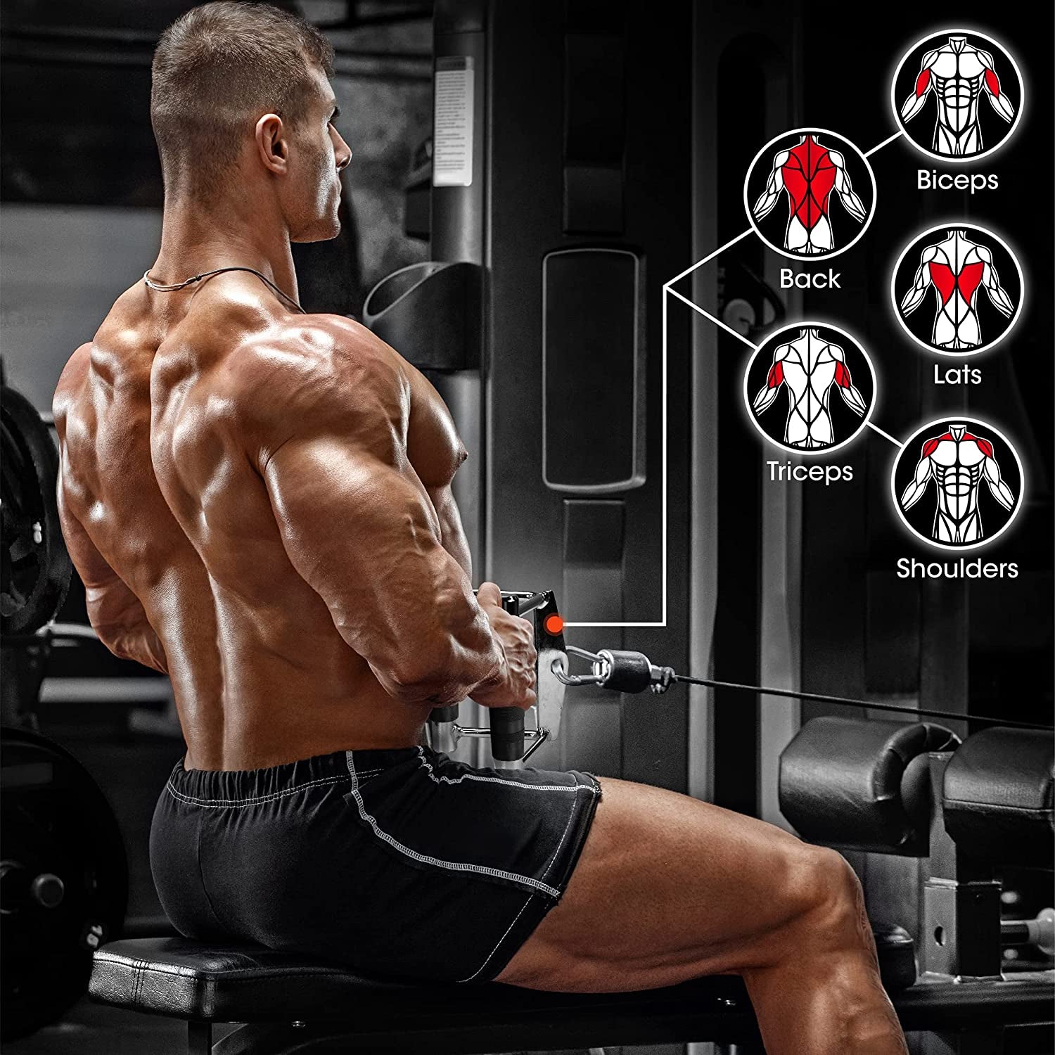 Tricep Press down Cable Machine Attachment Set, LAT Pulldown Attachment, Cable Machine Accessories for Home Gym