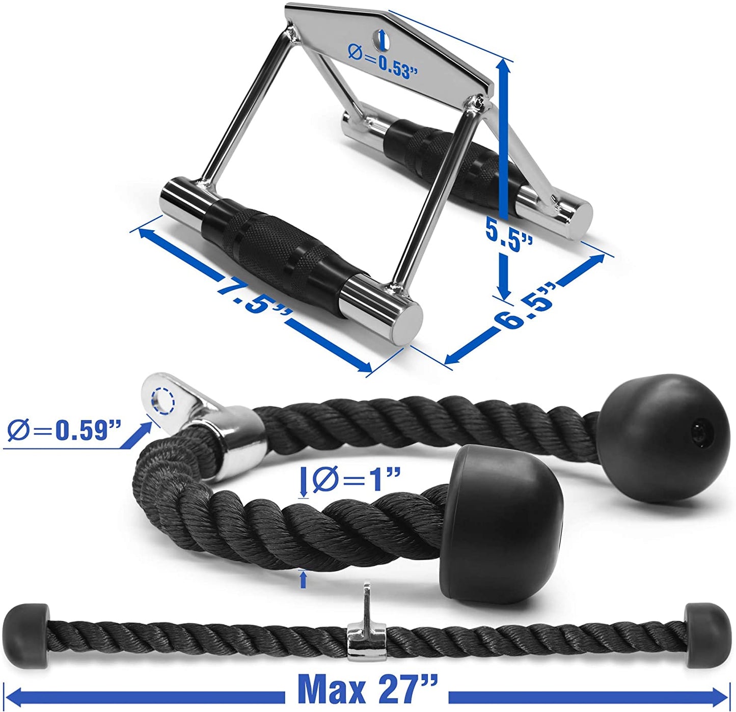 Tricep Press down Cable Machine Attachment Set, LAT Pulldown Attachment, Cable Machine Accessories for Home Gym
